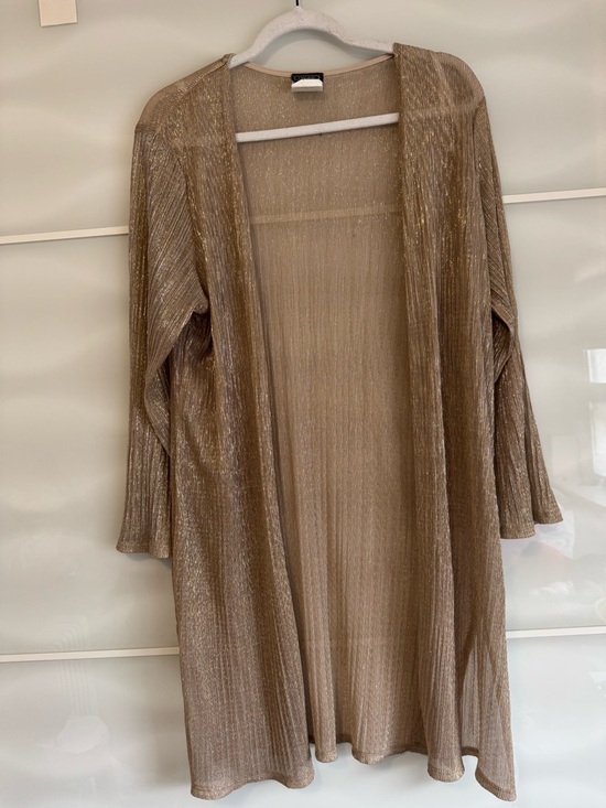 Vintage Sweaters - Vintage gold sheer duster cardigan made in Canada size L metallic